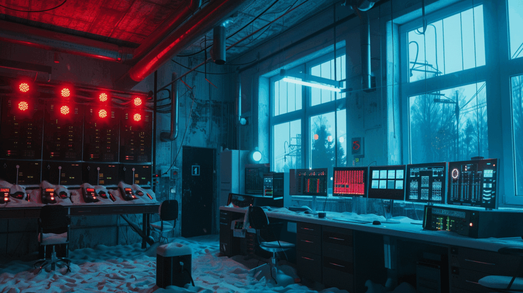 Power plant control room under cyberattack